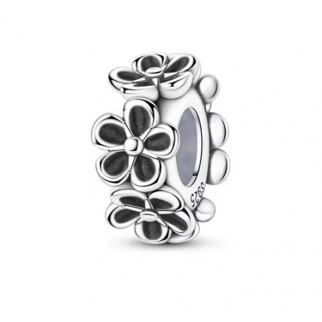 Charm séparateur bloqueur fleur noire argent pour bracelet