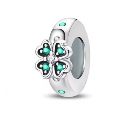 Charm séparateur bloqueur trèfle strass vert argent pour bracelet