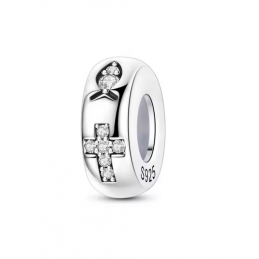 Charm séparateur bloqueur croix poisson strass blanc argent pour bracelet