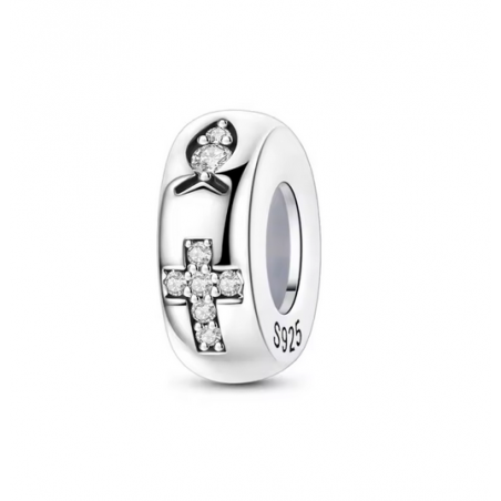 Charm séparateur bloqueur croix poisson strass blanc argent pour bracelet
