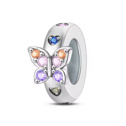 Charm séparateur bloqueur papillon coeur multicolore argent pour bracelet