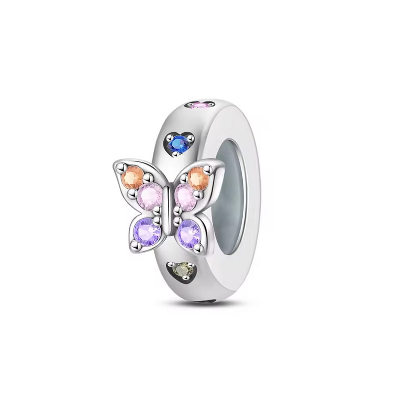 Charm séparateur bloqueur papillon coeur multicolore argent pour bracelet