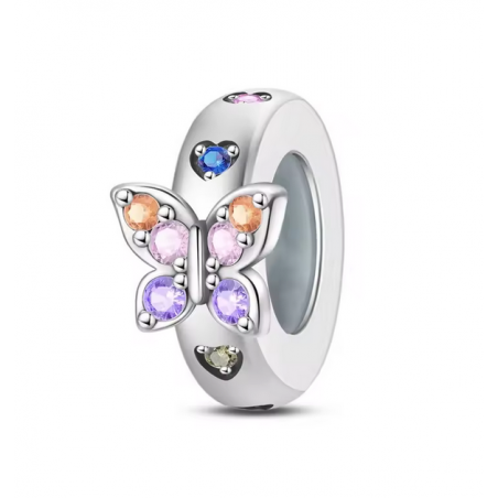 Charm séparateur bloqueur papillon coeur multicolore argent pour bracelet