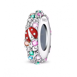 Charm séparateur bloqueur coccinelle coeur strass multicolore argent pour bracelet