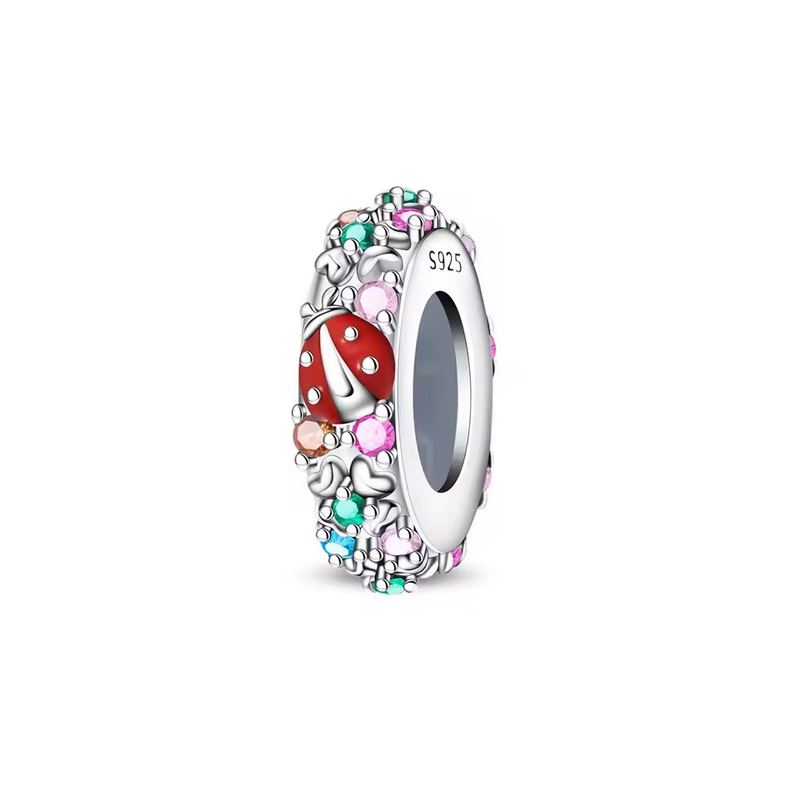 Charm séparateur bloqueur coccinelle coeur strass multicolore argent pour bracelet