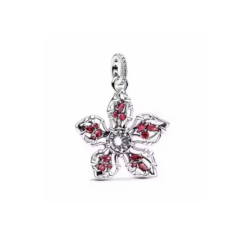 Charm Fleur demogorgon strass rouge stranger things argent pour bracelet