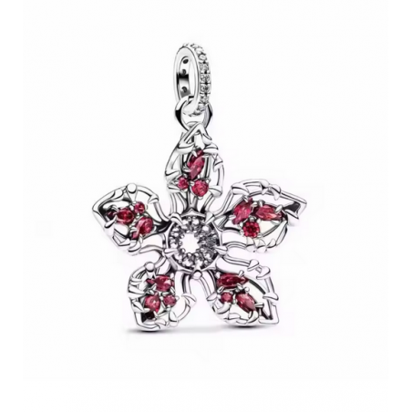 Charm Fleur demogorgon strass rouge stranger things argent pour bracelet
