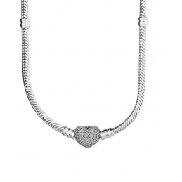 Collier pour charm fleur coeur strass blanc argent