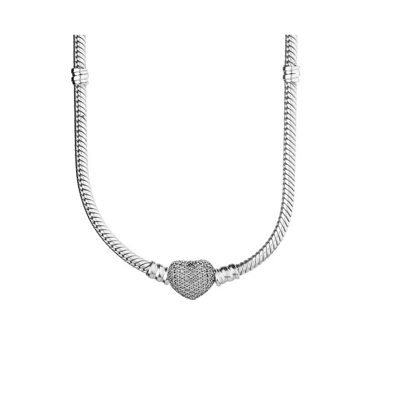 Collier pour charm fleur coeur strass blanc argent