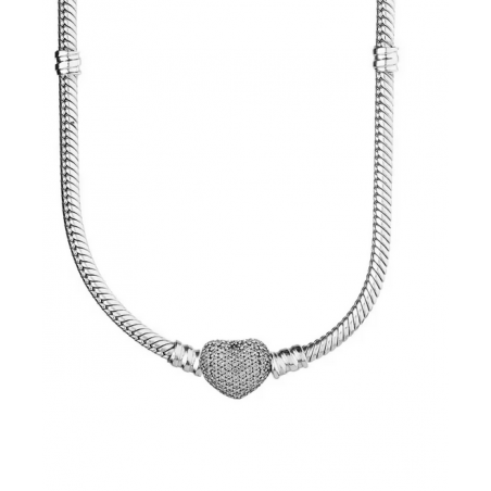 Collier pour charm fleur coeur strass blanc argent