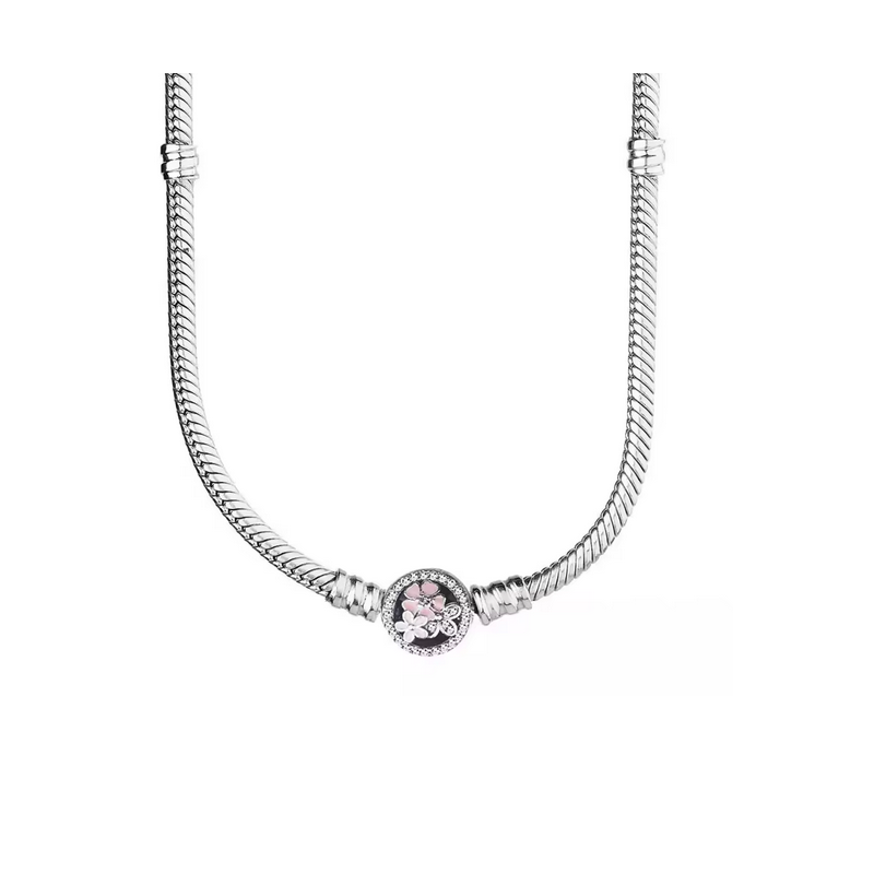 Collier pour charm fleur trois fleurs blanche rose argent