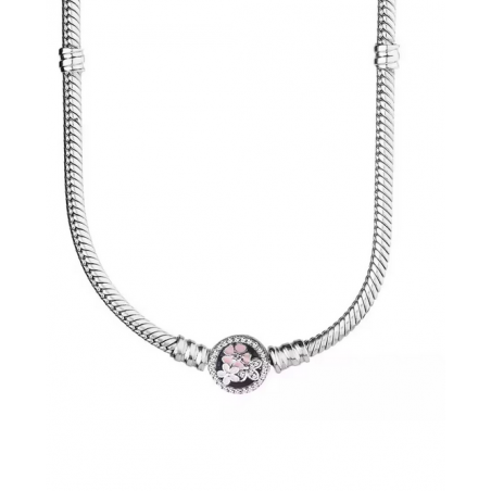 Collier pour charm fleur trois fleurs blanche rose argent