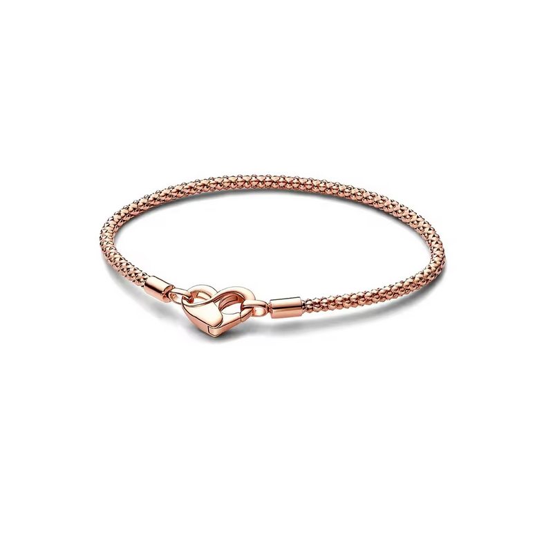 Bracelet clouté pour charm or rose attache coeur infini