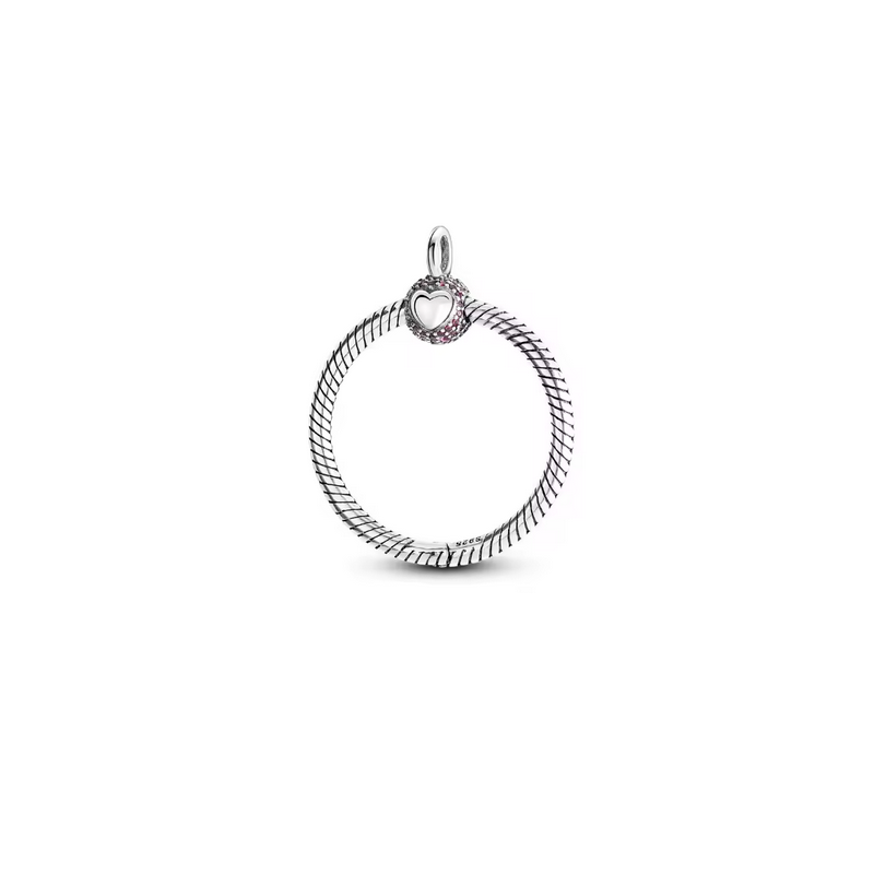 Pendentif rond coeur strass rose pour collier compatible charm argent