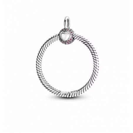 Pendentif rond coeur strass rose pour collier compatible charm argent