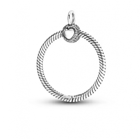 Pendentif rond coeur strass blanc pour collier compatible charm argent