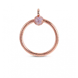 Pendentif rond strass rose pour collier compatible charm or rose