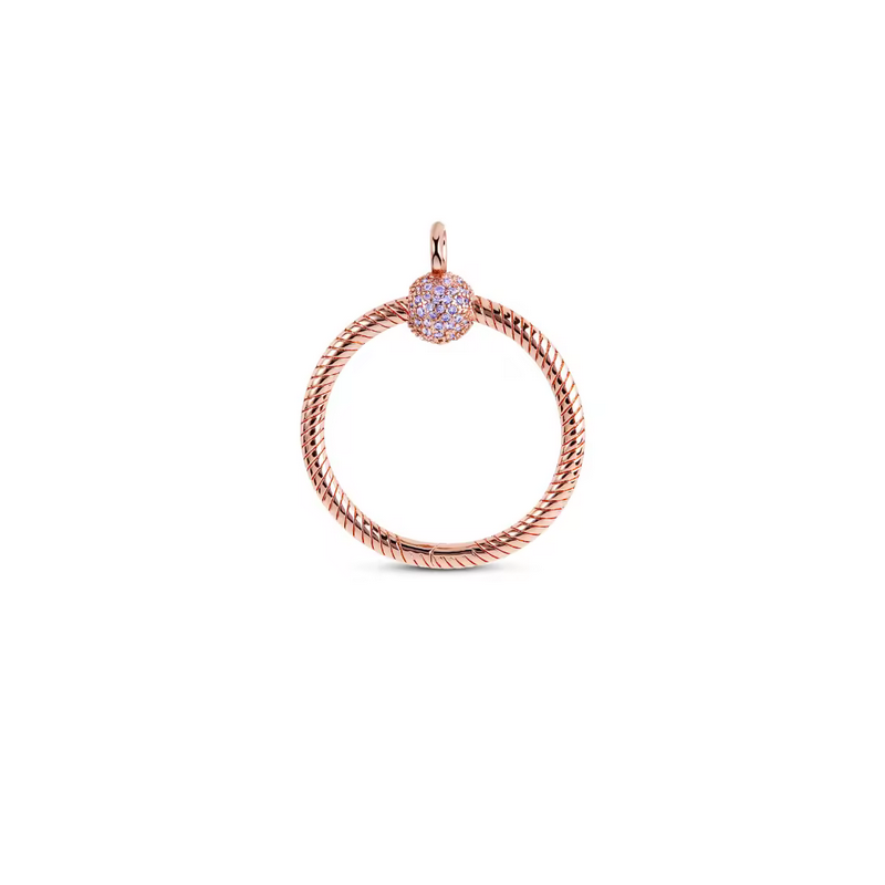 Pendentif rond strass rose pour collier compatible charm or rose