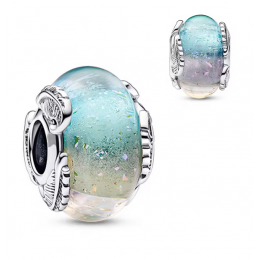 Charm murano bleu blanc nacré plume argent pour bracelet