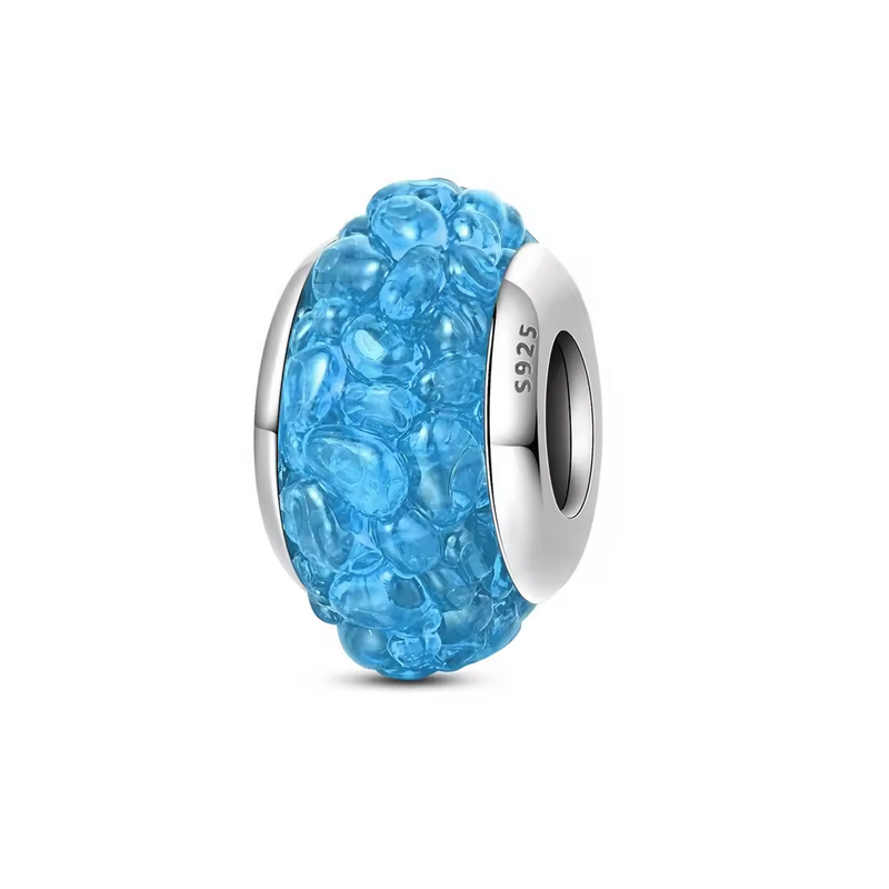 Charm murano bleu relief argent pour bracelet