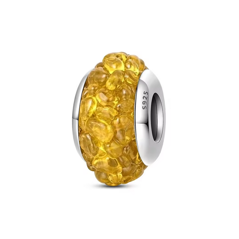 Charm murano jaune relief argent pour bracelet
