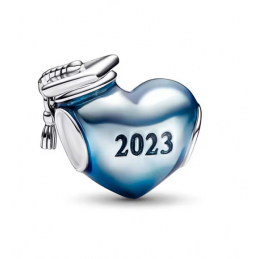 Charm coeur bleu chapeau diplome argent pour bracelet