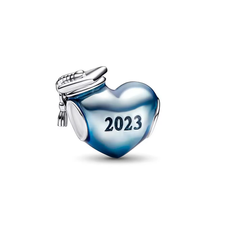 Charm coeur bleu chapeau diplome argent pour bracelet