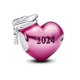 Charm coeur rose chapeau diplome argent pour bracelet