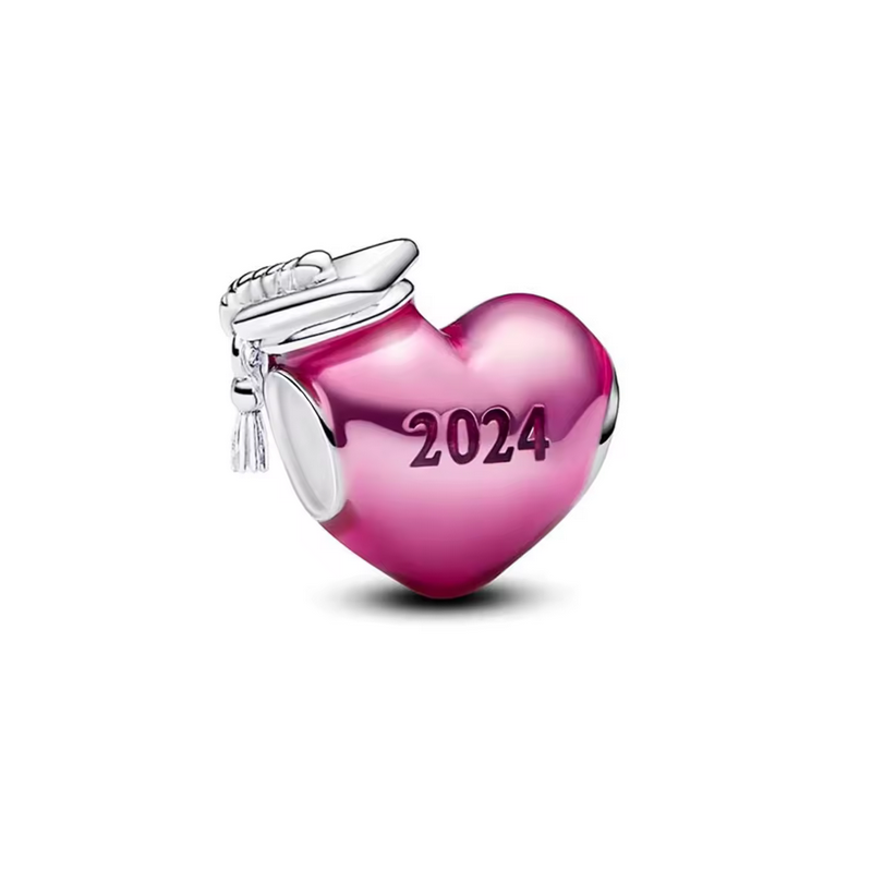 Charm coeur rose chapeau diplome argent pour bracelet