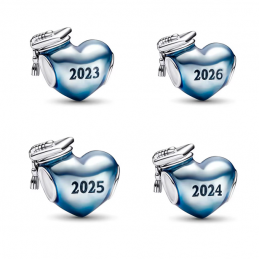 Charm coeur bleu chapeau diplome argent pour bracelet