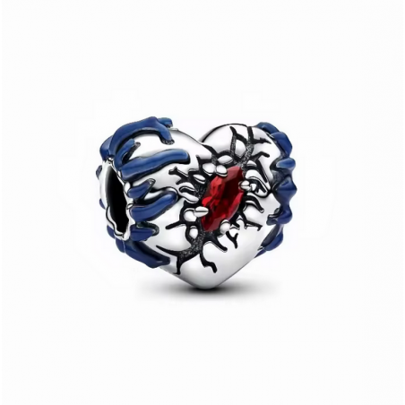 Charm coeur lumière pierre rouge stranger things argent pour bracelet