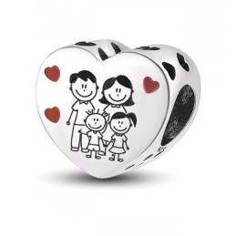 Charm famille parent enfant coeur rouge argent pour bracelet