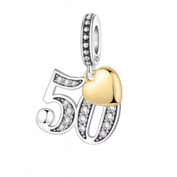 Charm age anniversaire 50 cinquante coeur or strass blanc argent pour bracelet