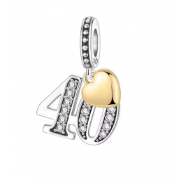 Charm age anniversaire 40 quarante coeur or strass blanc argent pour bracelet