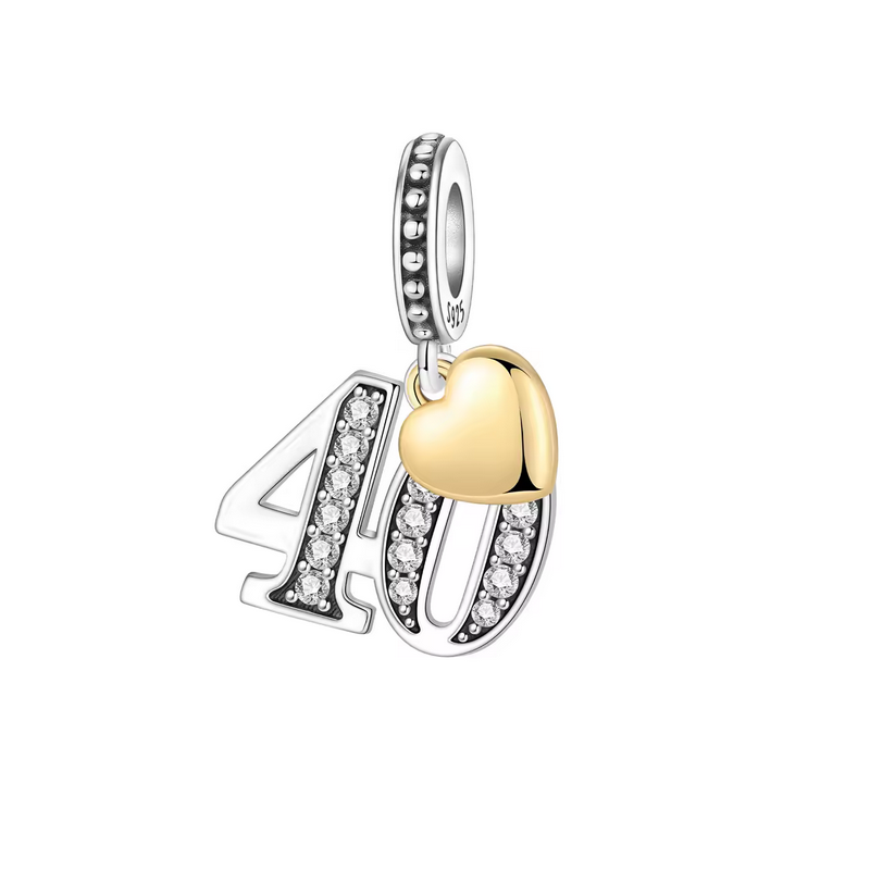 Charm age anniversaire 40 quarante coeur or strass blanc argent pour bracelet
