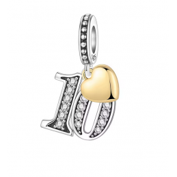 Charm age anniversaire 10 dix coeur or strass blanc argent pour bracelet