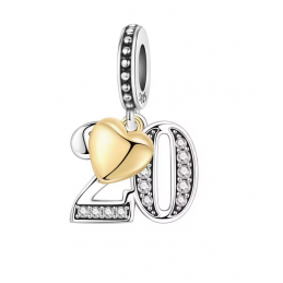 Charm age anniversaire 20 vingt coeur or strass blanc argent pour bracelet