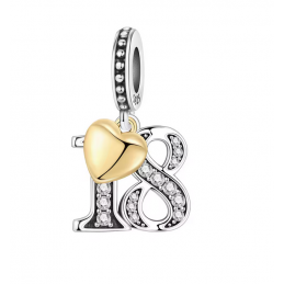 Charm age anniversaire 18 dix huit coeur or strass blanc argent pour bracelet