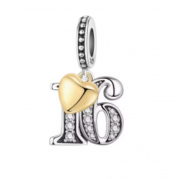 Charm age anniversaire 16 seize coeur or strass blanc argent pour bracelet