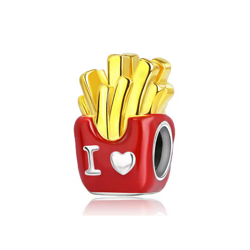 Charm cornet frite junkfood coeur argent pour bracelet