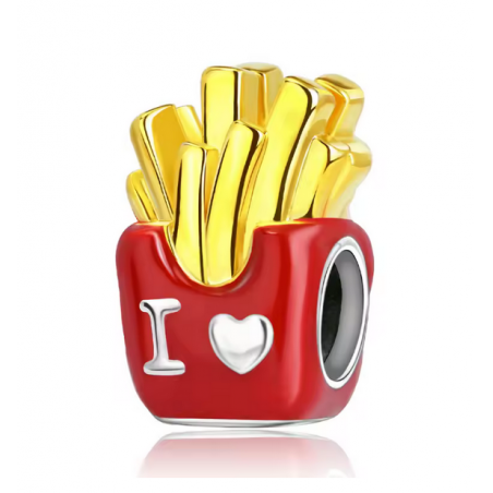 Charm cornet frite junkfood coeur argent pour bracelet