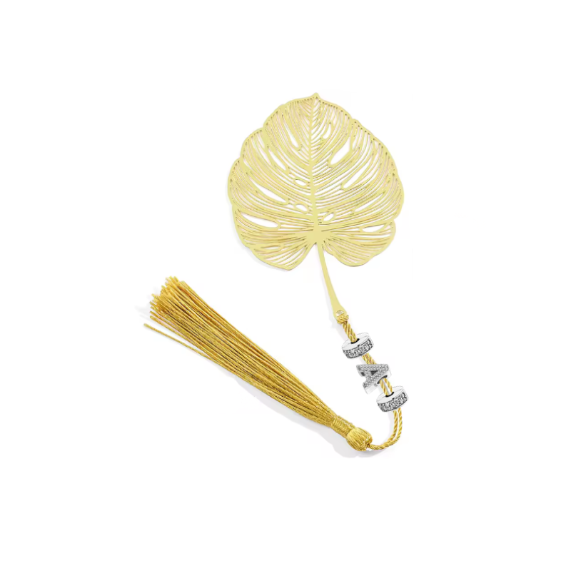 Marque page livre feuille monstera or personnalisable lettre pour charm