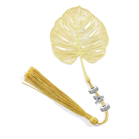 Marque page livre feuille monstera or personnalisable lettre pour charm