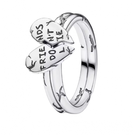 Lot de 2 Bagues coeur brisé les amis ne mentent pas stranger things pierre argent