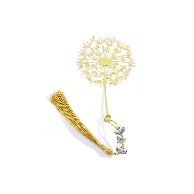 Marque page livre feuille pissenlit or personnalisable lettre pour charm