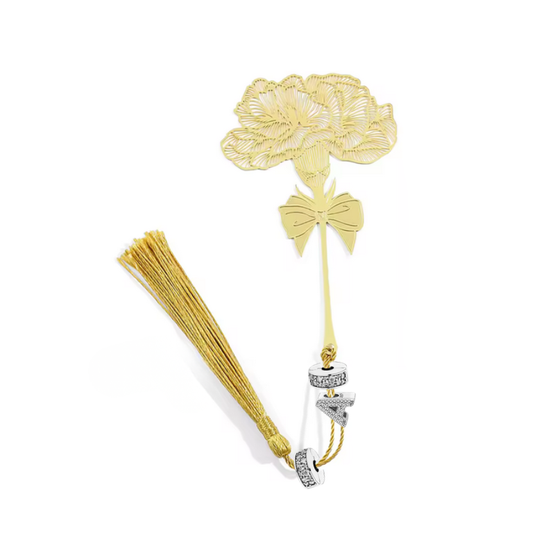 Marque page livre feuille pivoine or personnalisable lettre pour charm