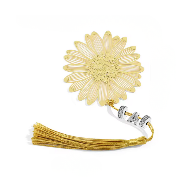 Marque page livre feuille marguerite or personnalisable lettre pour charm