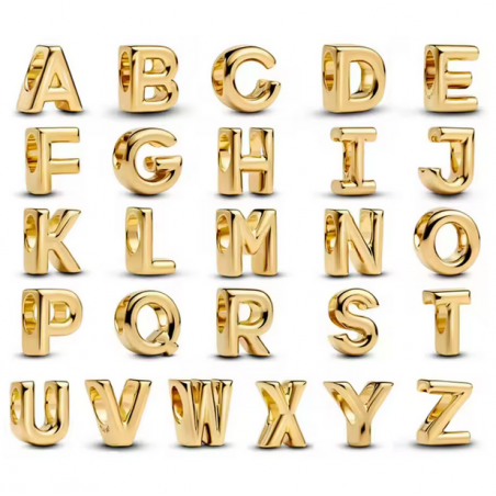 Charm lettre initiale prénom lisse or pour bracelet