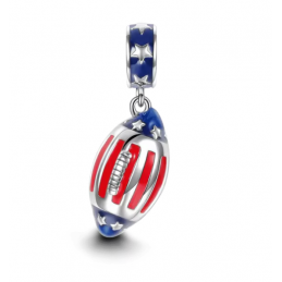 Charm ballon de rugby rouge bleu sport argent pour bracelet