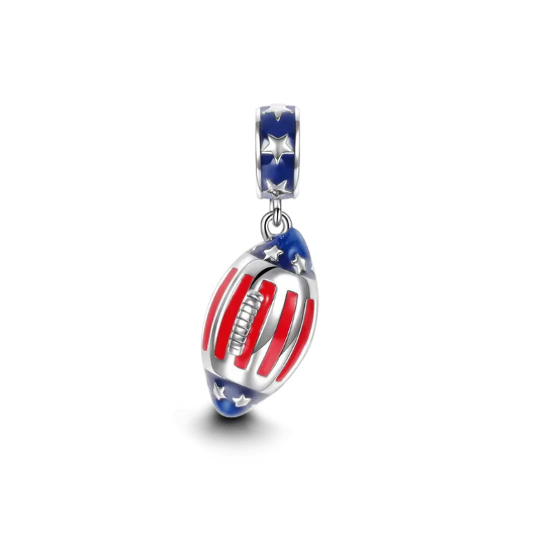 Charm ballon de rugby rouge bleu sport argent pour bracelet